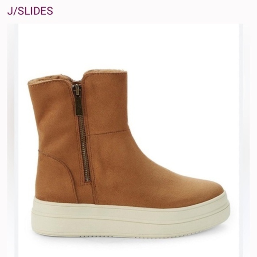J Slides Tristan Tan Suede Waterproof Platform Sneaker Bootie size 6.5
